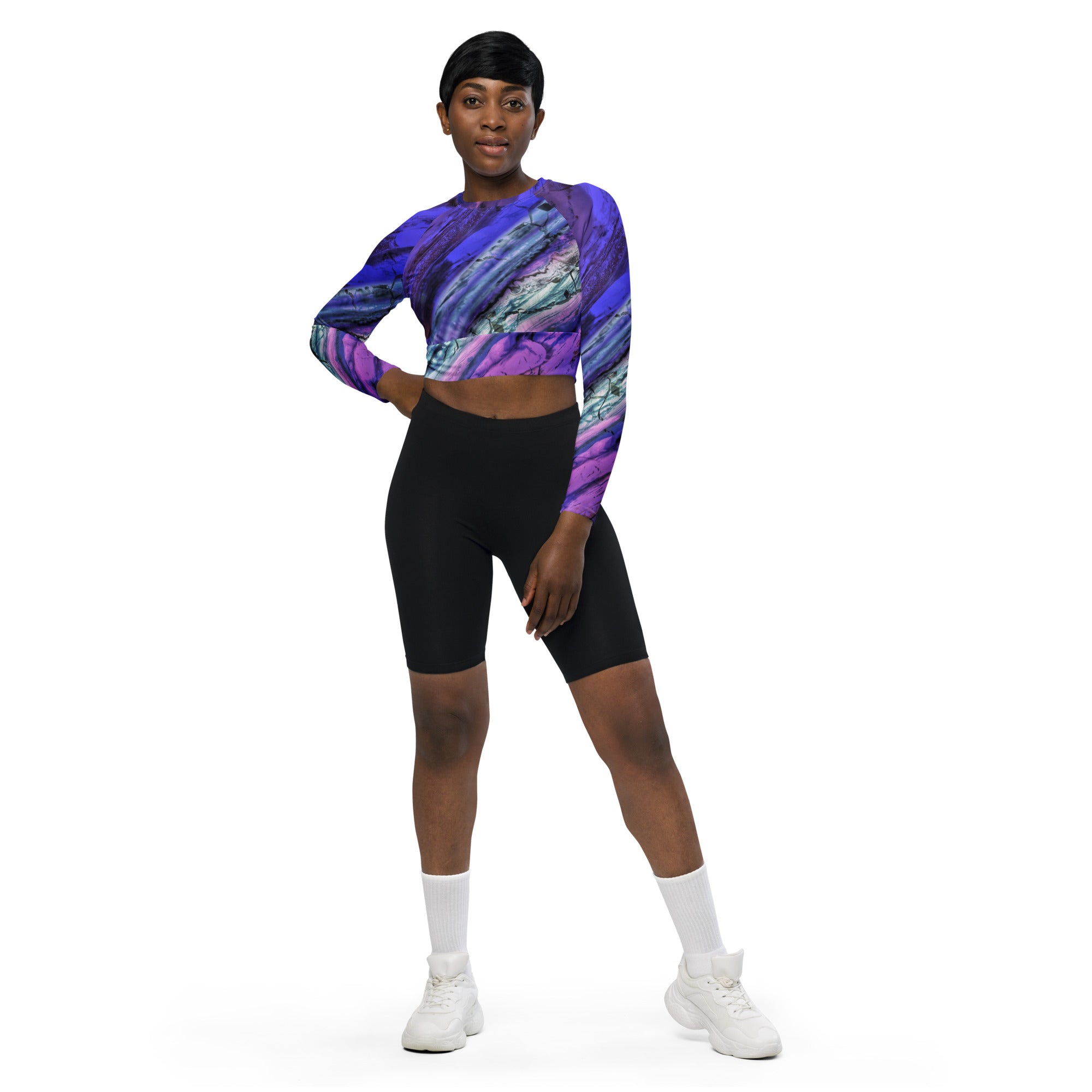 Abstract Andromeda long-sleeve crop top