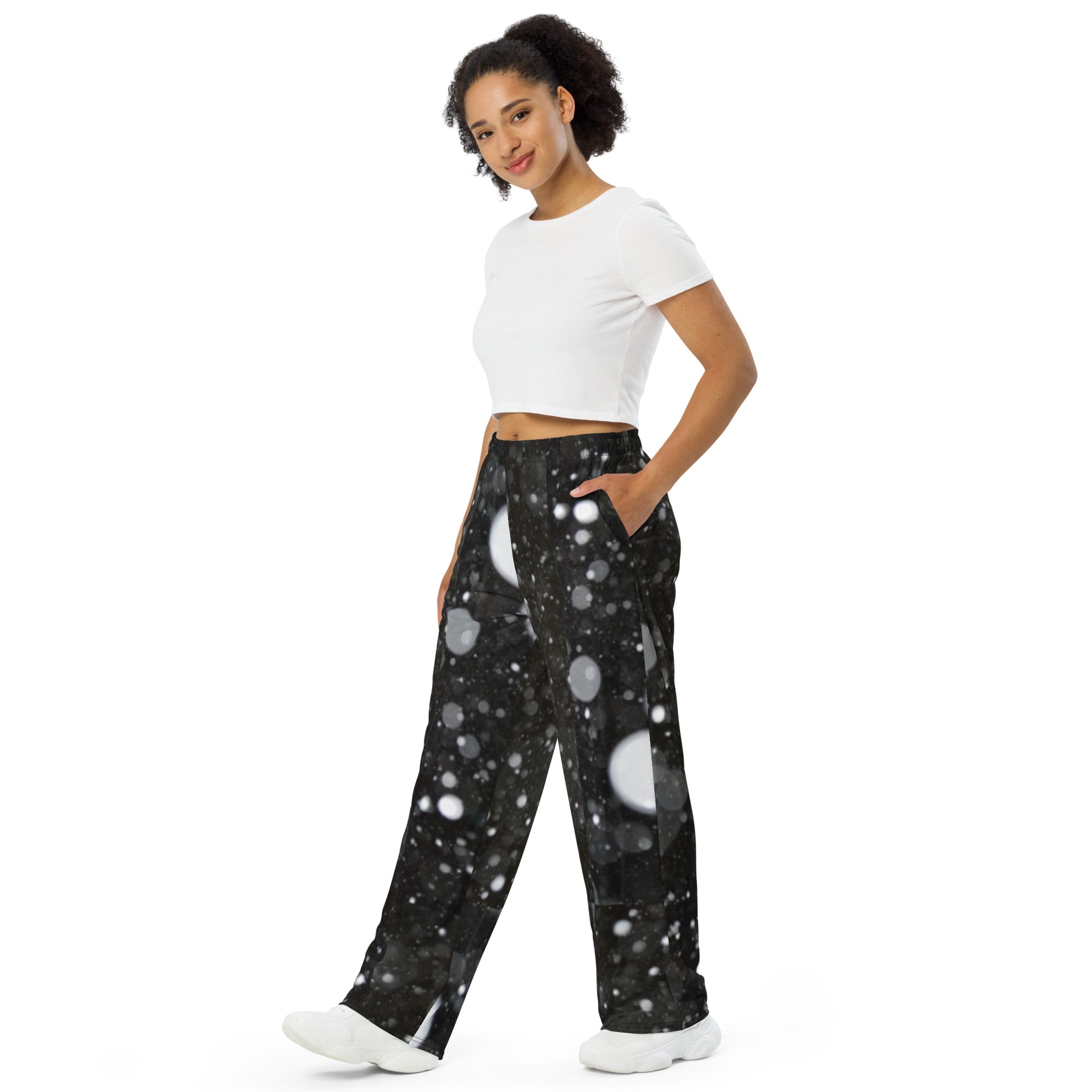 Princess Lauren Zilla Dots Black Snow All-over print unisex wide-leg pants