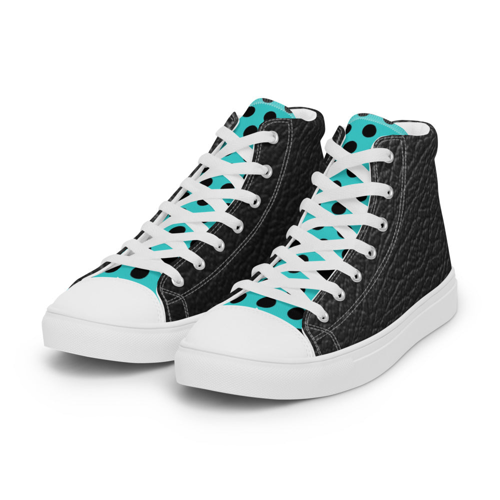 SurfZilla Zilla Dots Black Aqua Men’s high top canvas shoes